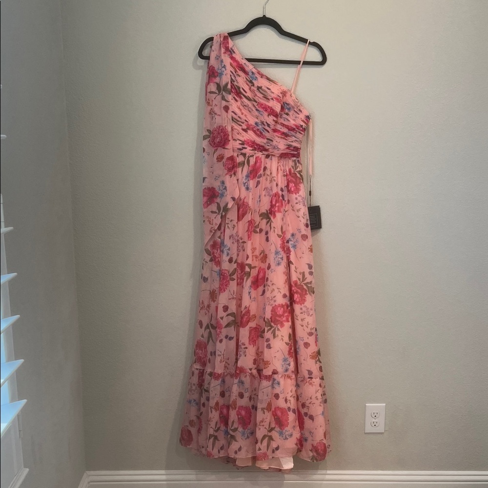 Mac Duggal Pink Floral One-Shoulder Dress